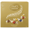Gold Lindt Lindor chocolate box with floral design, 150g, assorted individually wrapped truffles.