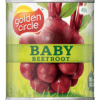 Golden Circle can of baby beetroot, 450g, no artificial colors, with red beetroots and green leaves.