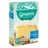 Green's Moist Vanilla Cake mix box, teal/white, with icing mix, 470g, no artificial colors.