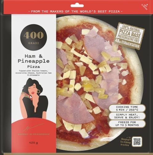 400 Gradi Ham & Pineapple Pizza, 420g, Italian tomato, mozzarella, ham, 48h fermented base.