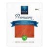 100g package of Huon Tasmanian cold smoked salmon, pre-sliced in white and blue packaging.