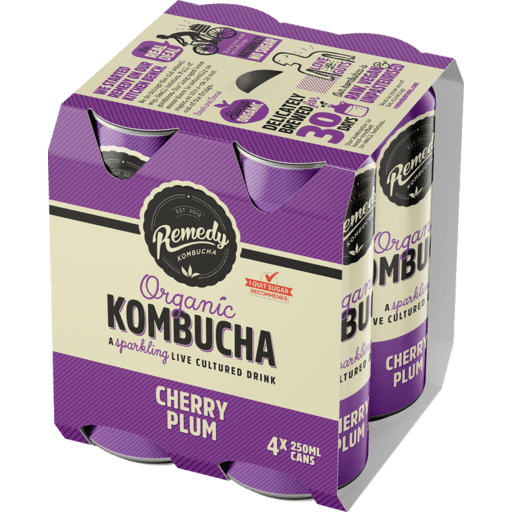 REMEDY KOMBUCHA ORGANIC CHERRY PLUM 4 PACK