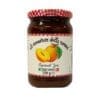 A 330g jar of Italian apricot jam with a red and white checkered lid.