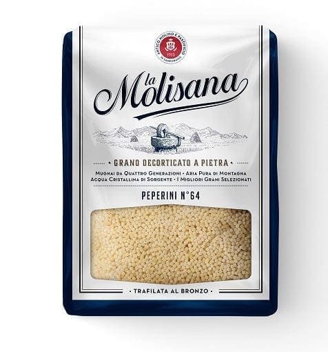 La Molisana Peperini No. 64 pasta package with transparent section displaying pasta.