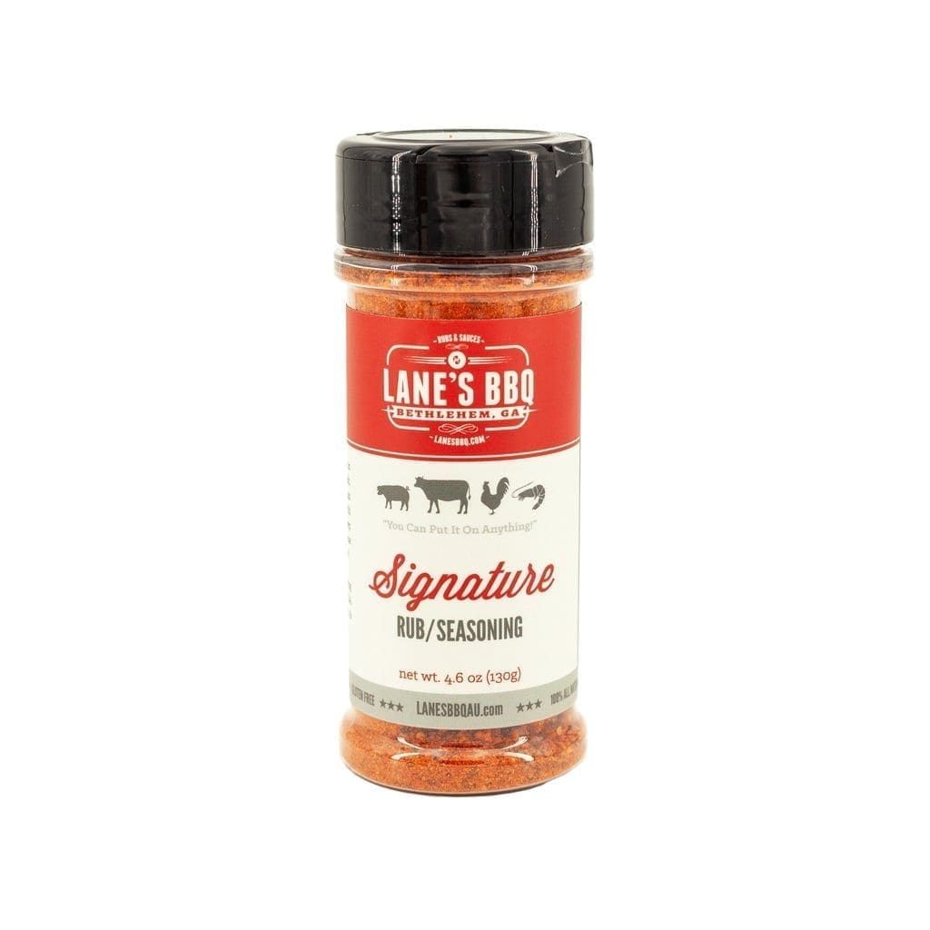 Lane's BBQ Signature Rub/Seasoning bottle, 4.6 oz, from Bethlehem, GA, for various meats.