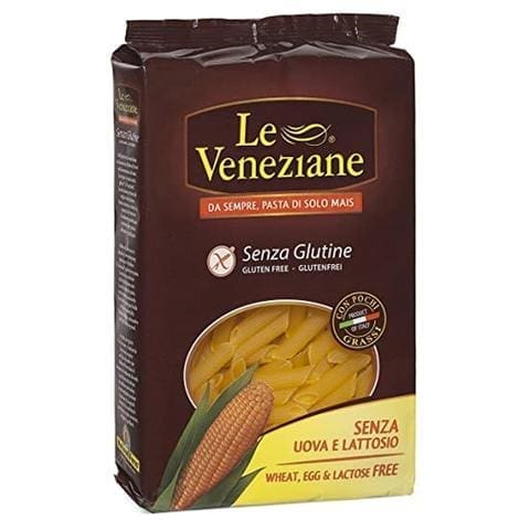 Le Veneziane gluten-free pasta package, made from corn, wheat, egg, lactose-free.