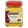 Jar of MasterFoods Australian Mustard, 175g, red lid, medium heat, sweet and savory style.