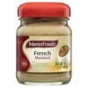 Jar of MasterFoods French Mustard with red lid, 175g, savory flavor label.