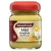 Jar of MasterFoods Mild English Mustard, 175g, with red lid and traditional flavor label.