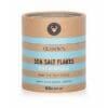 Cylindrical Olsson's sea salt flakes from Eyre Peninsula, 100g, brown with blue accents.