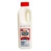One-liter low-fat milk bottle with red cap, cow label, brand name, nutritional info.