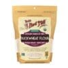 Organic buckwheat flour package, non-GMO, whole grain, 22 oz, resealable.