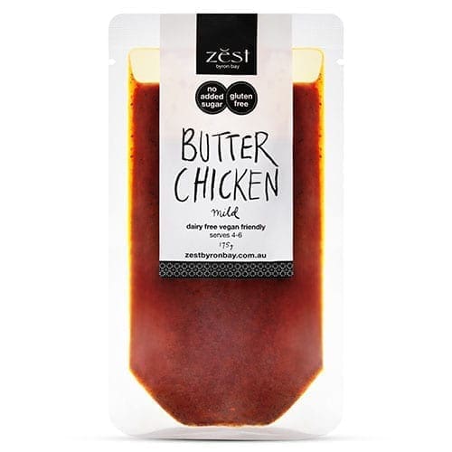 Packaged vegan "Butter Chicken" sauce, mild, gluten-free, 175g, serves 4-6, Zest Byron Bay.
