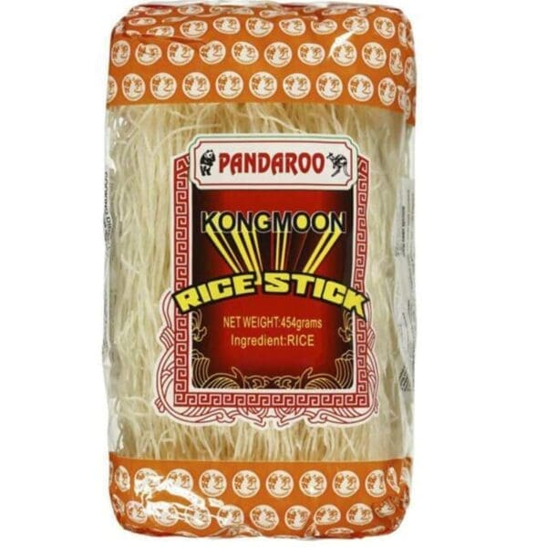 Pandaroo Kongmoon Rice Stick noodles, 454g, single rice ingredient, Asian-themed packaging.