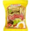 Pandaroo 375g thin egg noodles package with resealable bag feature, yellow with food images.