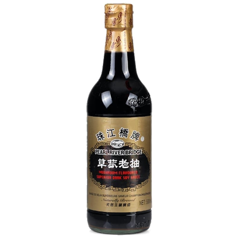Pearl River Bridge dark soy sauce bottle, gold cap, 500ml, with Chinese and English label.