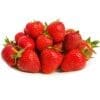 Plate of fresh red strawberries with green stems.