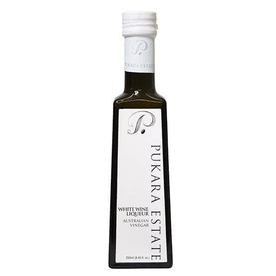 Pukara Estate 250ml White Wine Liqueur Vinegar bottle with white label and cap.