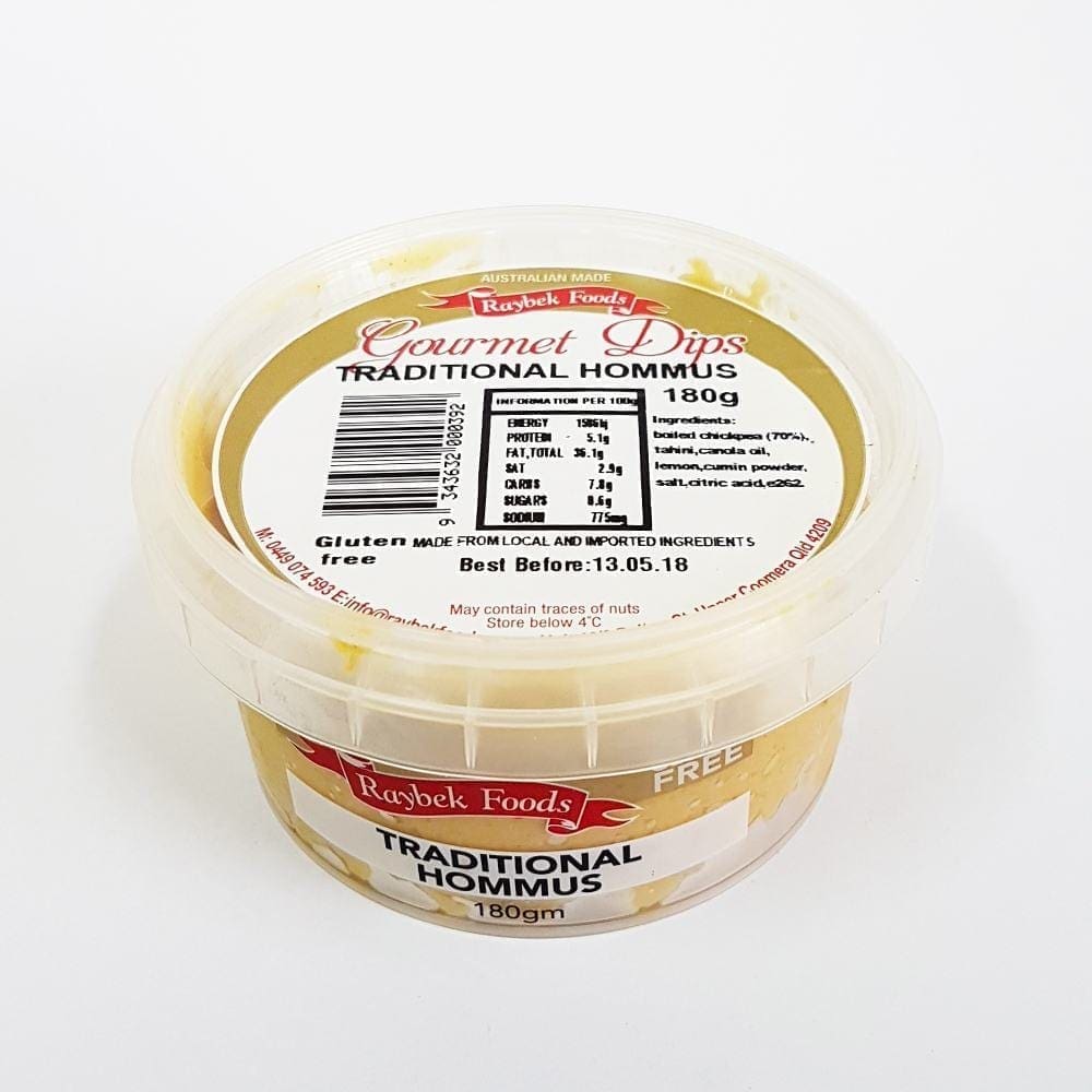 Raybek Foods Gourmet Dips Traditional Hommus, 180g, gluten-free, best-before 13.05.18.