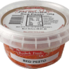 Raybek Foods red pesto container, 180g, labeled "Gourmet Dips," best before 20/01/2020.