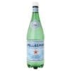San Pellegrino green glass bottle, blue label, red star, white cap, 1-liter sparkling water.