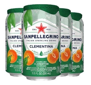 Four cans of Sanpellegrino Clementine Italian Sparkling Drinks, each 11.15 fl oz.