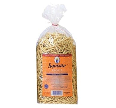 Squisito Trofie pasta in a clear bag with an orange label.