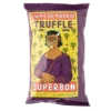 Packet of purple "Chips de Madrid Truffle Superbon" with whimsical figure design.