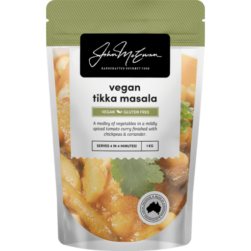 Vegan tikka masala, gluten-free, 1 kg, serves 4, made in Australia, mild tomato curry.