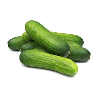 Small pile of vibrant green cucumbers on a white background.