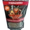 Viking Jerky packaging showing a cartoon Viking, Habanero flavor, gluten-free, transparent bottom.
