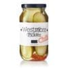 Jar of Westmont Chilli pickles, 500g, dark lid, containing sliced pickles in liquid.