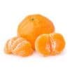 Whole mandarin and peeled sections show bright orange color and smooth texture.
