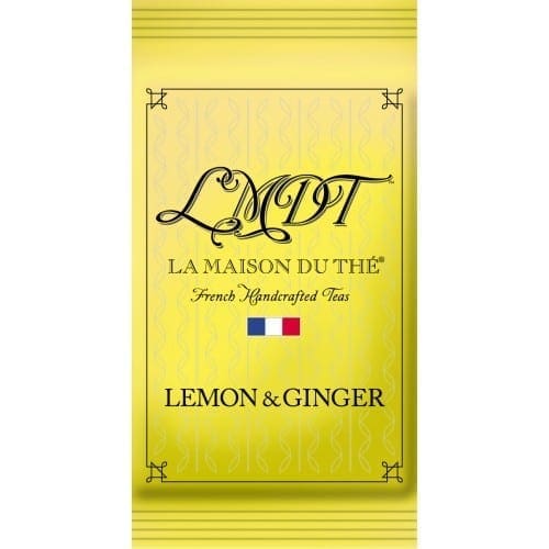 Yellow tea package of La Maison Du Thé, Lemon & Ginger flavor, with French flag.