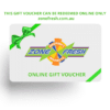 Online gift voucher for Zone Fresh Gourmet Markets with green ribbon and colorful logo.