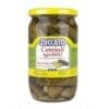 Jar of Zuccato sweet and sour gherkins with yellow lid, labeled "Cetrioli agrodolci."